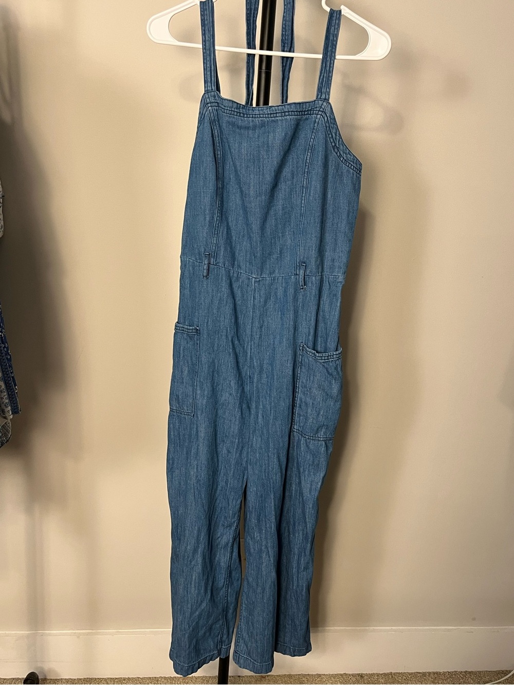 Old Navy Denim Jumpsuit Blue Smocked Back Medium - Picture 2 of 4